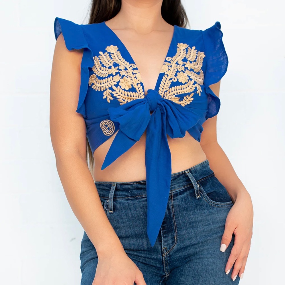 RENATA EMBROIDERED CROP TIE TOP HERENCIA CLOTHING